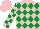 Silk - Pink, emerald green diamonds, checked sleeves, pink cap