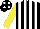 Silk - Black and white stripes, yellow sleeves, black cap, white spots