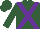 Silk - Hunter green, purple cross sashes, black 'rg' on back