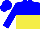 Silk - blue and yellow halved horizontally, blue sleeves, halved cap