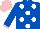 Silk - Royal blue, white dots, pink cuffs, pink cap