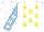 Silk - White, yellow stars, yellow and white stars on light blue sleeves, white cap