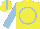 Silk - yellow,light  blue circle, light blue arms, light blue stripe on cap