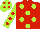 Silk - Red, lime green spots, lime green sleeves, red spots, lime green cap, red spots