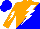 Silk - Orange and blue diagonal halves, white lightning bolt, white lightning bolt on sleeves, blue cap
