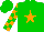 Silk - Green, orange star, orange blocks on sleeves