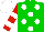 Silk - Green with red and white polka dots, red and white hoops on sleeves, matching cap