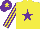 Silk - Yellow, purple star, striped sleeves, purple cap, yellow star