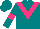 Silk - Teal, hot pink 'v', hot pink band on sleeves, teal cap