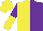 Silk - Yellow, purple halved, black horse, purple and yellow halved sleeves, yellow cap
