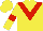 Silk - Yellow, red 'v', red hoop on yellow sleeves