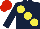 Silk - Dark blue, large yellow spots, dark blue sleeves, red cap