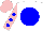 Silk - White, blue disc, blue dots on pink sleeves, pink cap