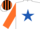 Silk - WHITE, royal blue star, orange sleeves, black & orange striped cap