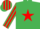 Silk - EMERALD GREEN, red star, striped sleeves & cap