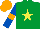 Silk - Emerald green, yellow star, royal blue sleeves, orange armlets, orange cap