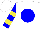 Silk - White, blue ball, blue & yellow bars on sleeves