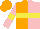 Silk - Orange and pink halves with yellow belt, yellow band on orange and pink sleeves