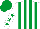 Silk - White and emerald green stripes, white sleeves, emerald green stars, emerald green cap