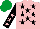 Silk - Pink, black stars, black sleeves, pink stars, emerald green cap