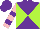 Silk - Purple & lime green diagonal quarters, purple bars on pink sleeves, purple cap
