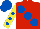 Silk - Red, large royal blue spots, yellow sleeves, royal blue spots and cap