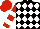 Silk - Black and white checked diamonds, red and white hooped sleeves, red cap