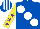 Silk - Royal blue, large white spots, yellow sleeves, purple stars, royal blue & white striped cap