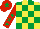 Silk - Yellow and emerald green check, red sleeves, emerald green stars, red cap, emerald green star