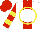 Silk - White, yellow circled 'h' on white ball on red panel, yellow hoops on red sleeves, red cap