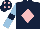 Silk - Dark blue, pink diamond, light blue sleeves, dark blue armlets, dark blue cap, pink diamonds
