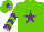 Silk - Light green, purple star, purple chevrons on sleeves, purple star on cap