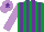 Silk - Emerald green & purple stripes, mauve sleeves, mauve cap, purple star
