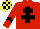 Silk - Red, black cross of lorraine, red arms, black chevron, yellow cap, black checks