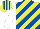 Silk - Yellow, royal blue diagonal stripes, white sleeves, yellow cap, royal blue stripes