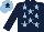 Silk - Dark blue, light blue stars, light blue cap, dark blue star