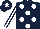 Silk - dark blue, white spots, white stripes on sleeves, white star on cap