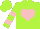 Silk - Lime green, pink heart, pink bars on sleeves, lime cap