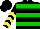 Silk - Black, green hoops,  yellow chevrons on sleeves