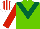 Silk - Light green, dark green chevron, red sleeves, white & red striped cap