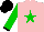 Silk - Pink, green star, black cuffs on green sleeves, black cap