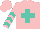 Silk - Pink, turquoise cross, turquoise chevrons on sleeves, pink  cap