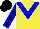 Silk - Yellow, blue chevron, black diamonds on blue sleeves, black cap