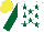 Silk - White, dark green stars and sleeves, yellow cap