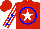 Silk - Red, blue circle, white star, red stripes on white sleeves, blue stars, red cap