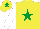Silk - Yellow, emerald green star, white sleeves, yellow cap, emerald green star