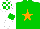 Silk - Green body, orange star, white arms, green armlets, white cap, green checked