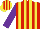 Silk - Red & yellow stripes, purple sleeves, yellow & red striped cap