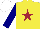 Silk - Yellow with maroon star,navy blue sleeves, white cap