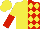 Silk - Yellow and red halves, red and yellow diamonds on yellow and red halved sleeves
